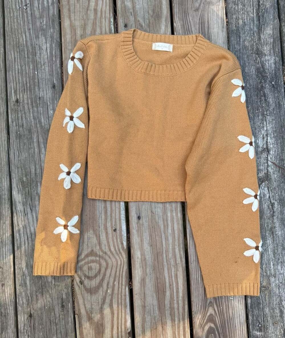 Altar'd State Brown Daisy Accent Knit Sweater Size M